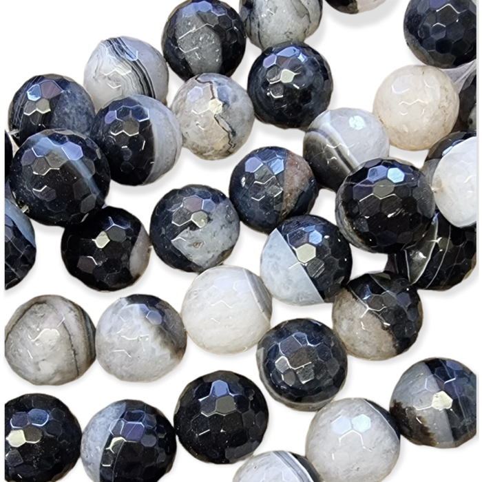 Achat /Kristall schwarz weiss 18mm facettiert 1 Stück