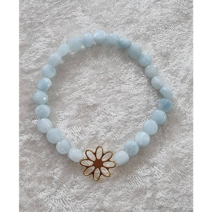 Armband Aquamarin mit Edelstahl vergoldete Blume