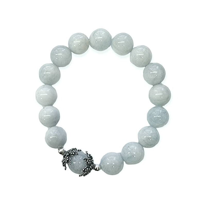 Armband Aquamarin 11mm mit 925 Stern Kappen Silberperlen