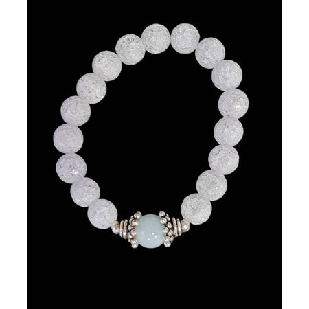 Armband Bergkristall Aquamarin 11mm mit 925 Bombay  Kappen Silberperlen