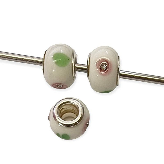 Blumenperle weiss rosa  Blümchen mit Strass 1 Stück