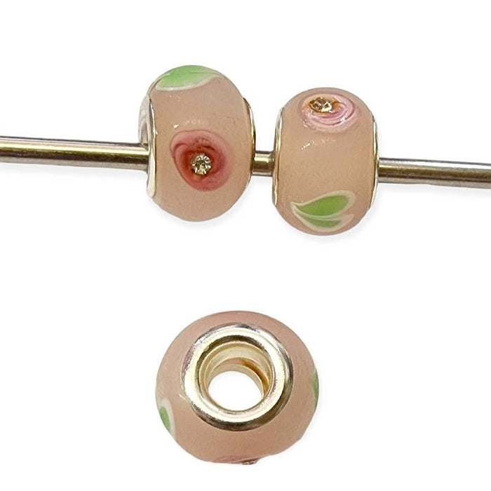 Blumenperle rosa opal  Blümchen mit Strass 1 Stück
