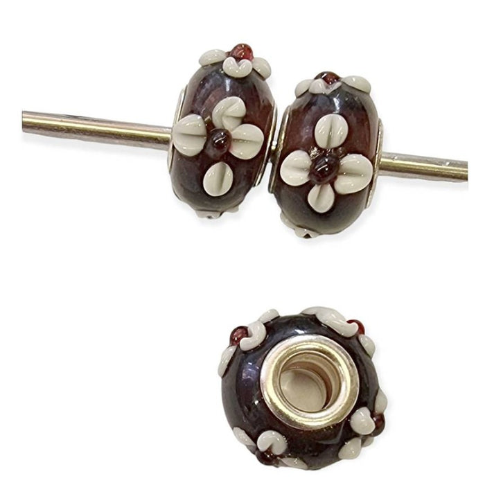 Easy style Perle lila mit Blümchen 3D 1 Stück