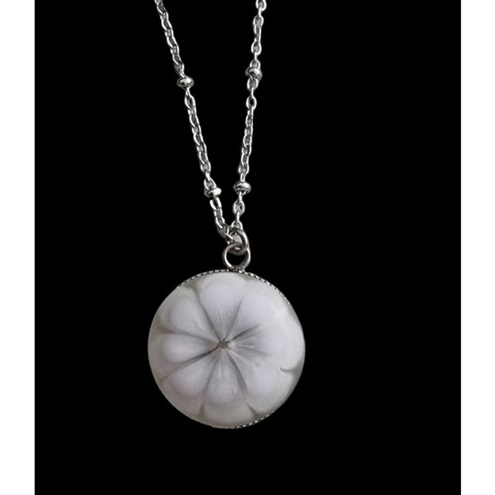 Kette mit Anhänger Cabochon Blume Weiss zart lila Murano Glas