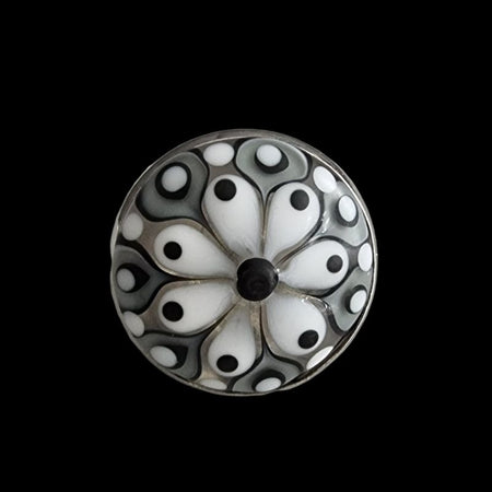 Ring verstellbar Glasperle 26mm schwarz weiss matt Murano Glas