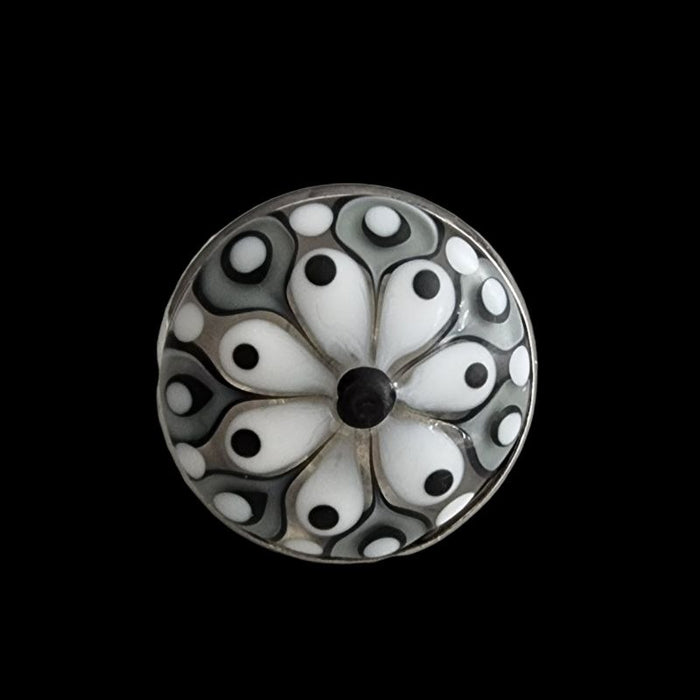 Ring verstellbar Glasperle 26mm schwarz weiss matt Murano Glas