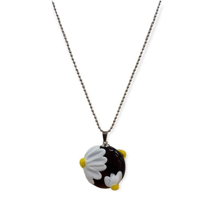 Kette mit Anhänger aus Glas Margarete dunkel Amethyst handgemacht
