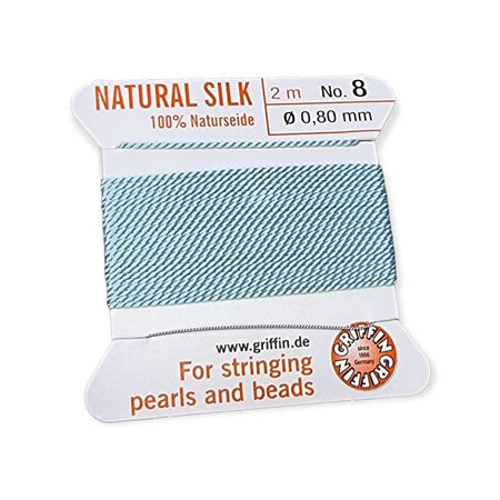 Perlenfaden m. Nadel #8 hellblau 0.8mm SEIDE 2m
