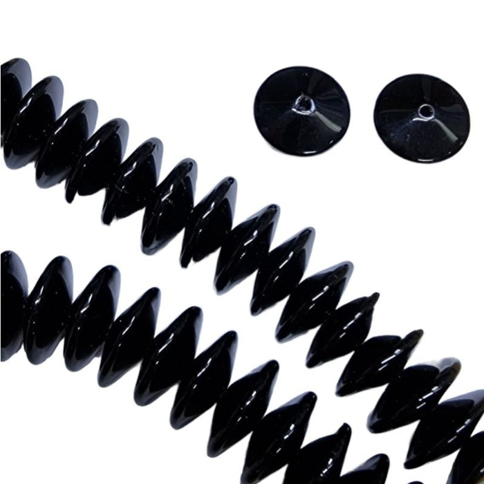 Glasperle Linse schwarz 14x5.5mm 1 Strang