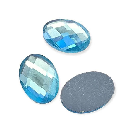 Glas Cabochon oval facettiert aqua 14x10mm 1 Stk.