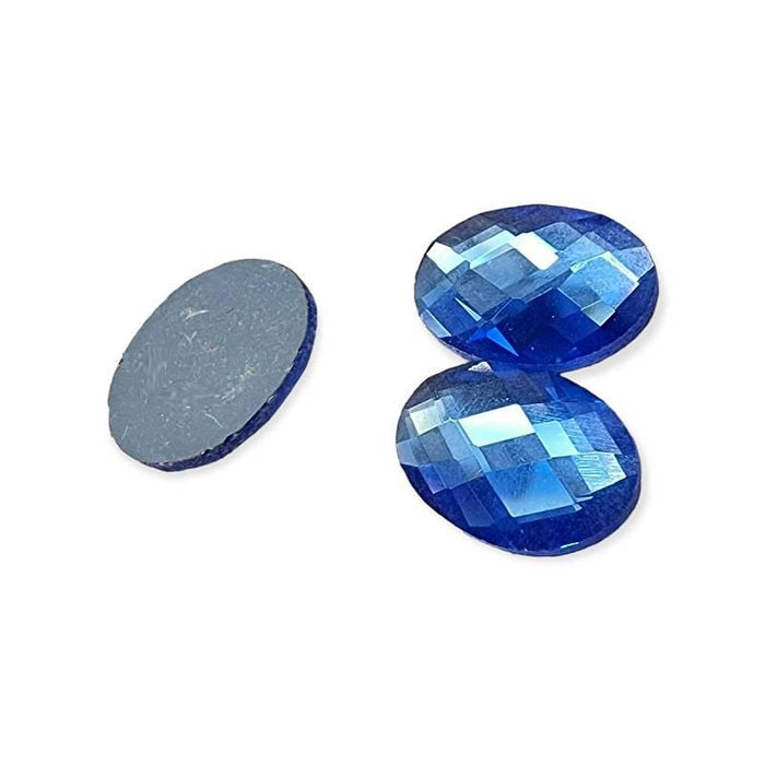 Glas Cabochon oval facettiert blau 14x10mm 1 Stk.
