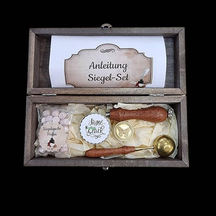 Sigel Set klein mit Holzschaft und Glasherz Schoko rosa