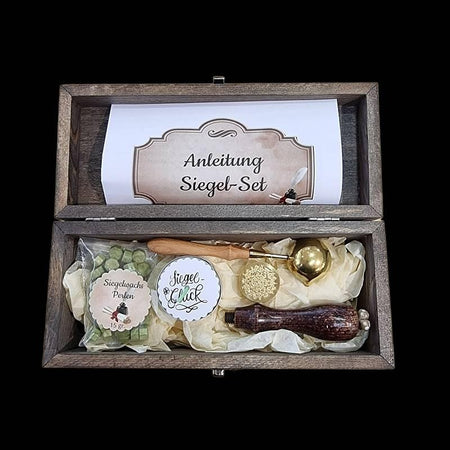 Sigel Set klein grün mit Holzpetschaft und Glasherz Schoko
