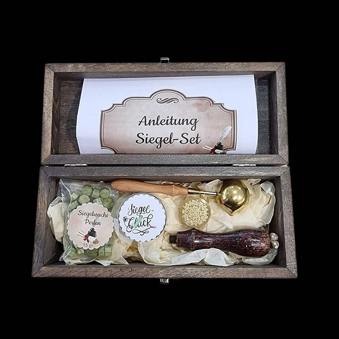 Sigel Set klein grün mit Holzpetschaft und Glasherz Schoko