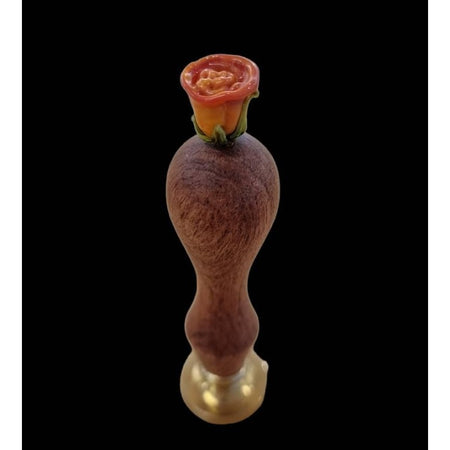 Holzpetschaft mit Glas Rose orange ohne Sigel
