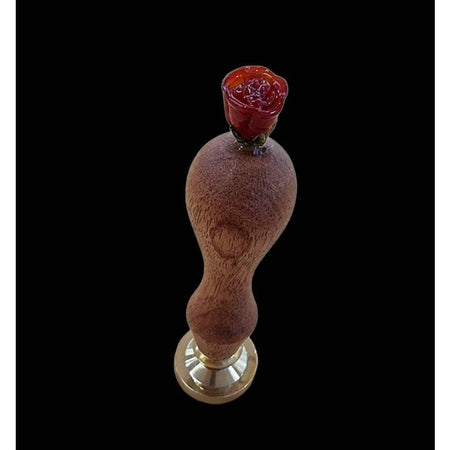Holzpetschaft mit Glas Rose rot ohne Sigel
