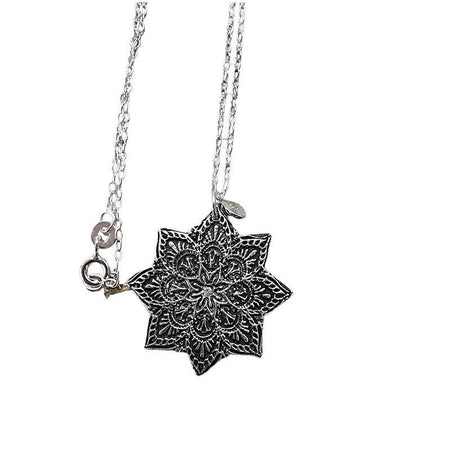Kette Silberanhänger Stern Mandala mit Zirkon handgemacht