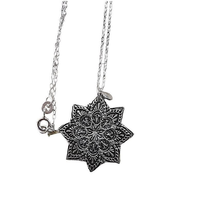 Kette Silberanhänger Stern Mandala mit Zirkon handgemacht