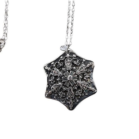 Kette Silberanhänger Schneeflocke mit Zirkon handgemacht