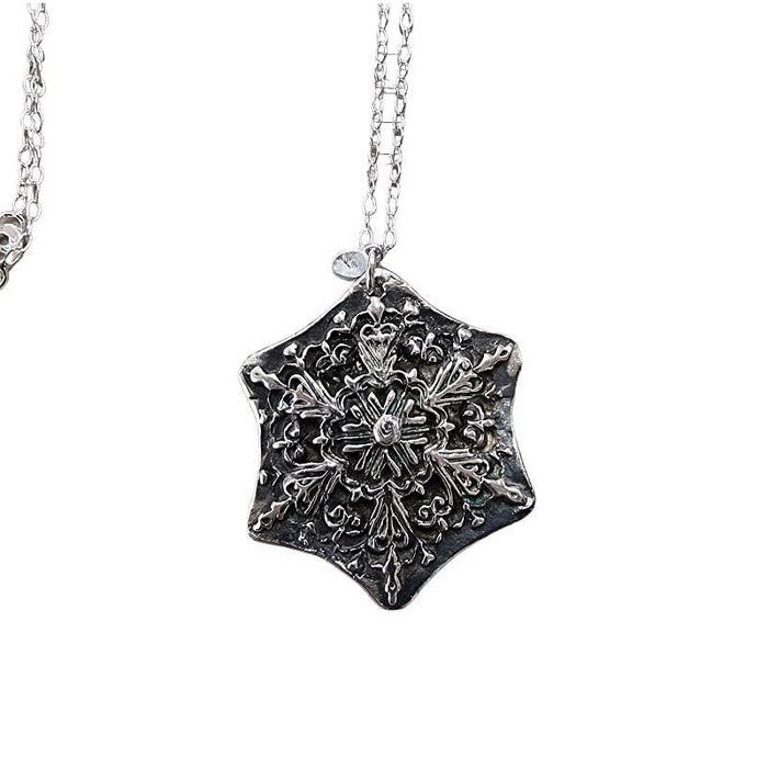 Kette Silberanhänger Schneeflocke mit Zirkon handgemacht