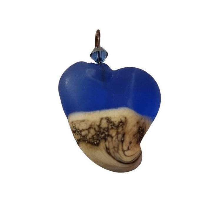 Glas Herzanhänger d blau"Meer"1  handgemacht m. Es Kette – Bild 2