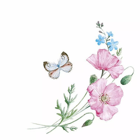 Serviette Mohn mit Schmetterling 25x25mm