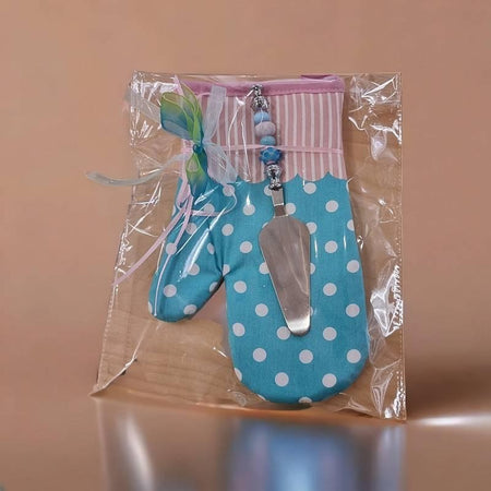 Tortenschaufel mit Ofenhandschuh fifties style rosa / blau  1 Set