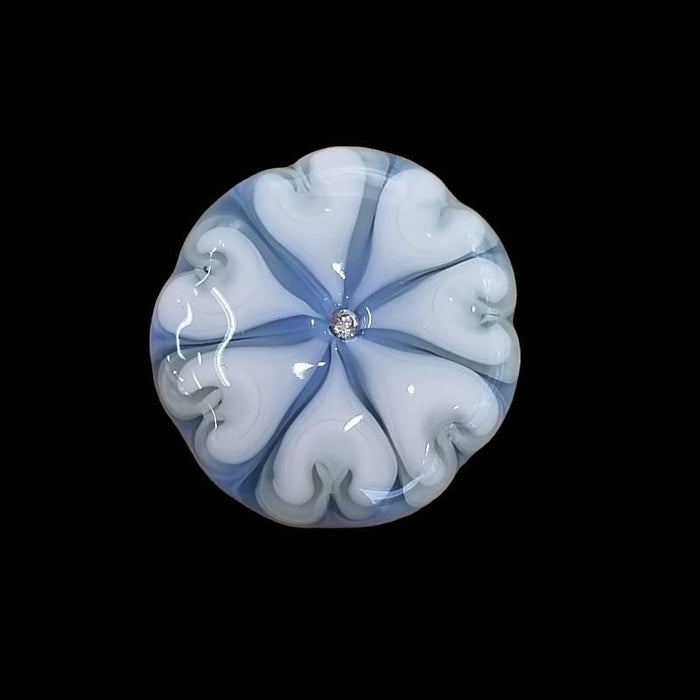 Ringtop Glasperle 25mm Blume zart blau Herz  mit Zirkon Swissmade