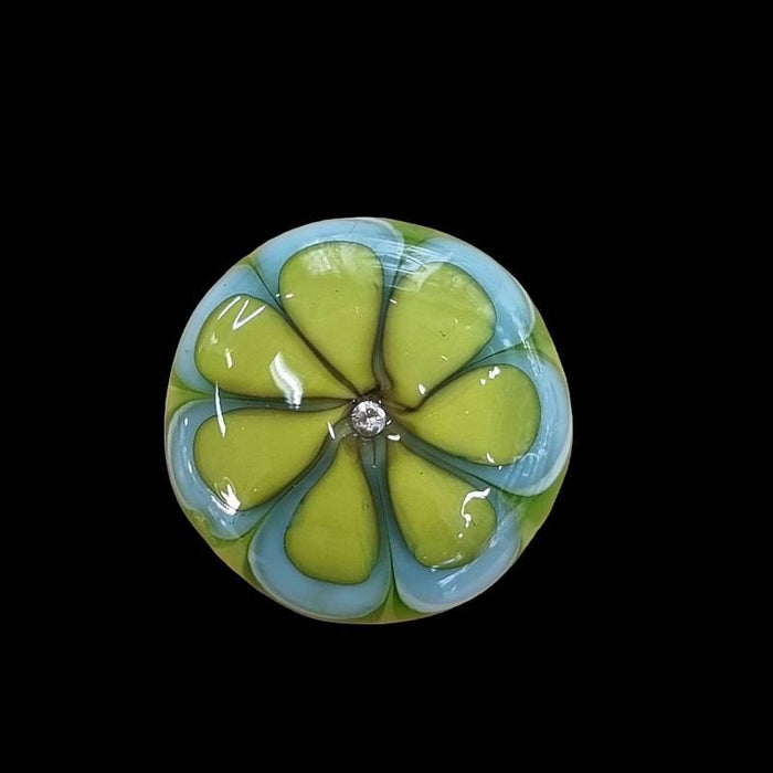 Ringtop Glasperle 25mm Blume grün mit Zirkon Swissmade