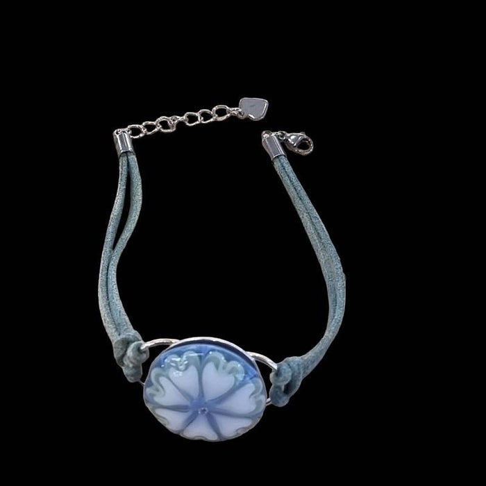 Armband mit Glastop Glasperle 25mm Blume zartblau mit Zirkon Swissmade – Bild 2