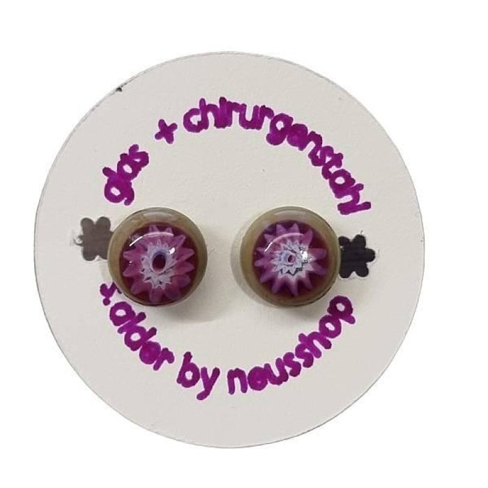 Ohrstecker Chirurgenstahl Avocado mit Pinkem Murrini  handgemacht