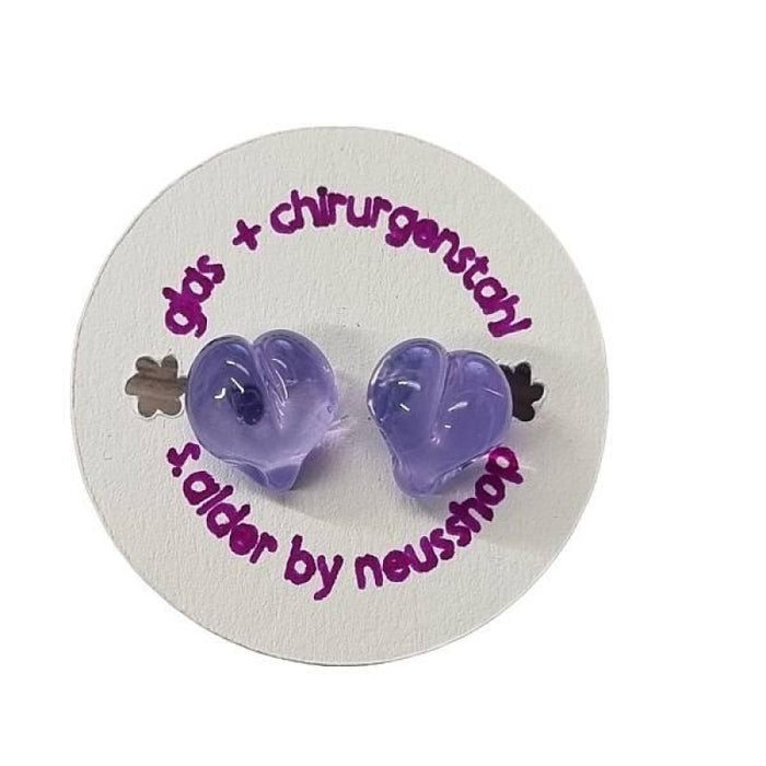 Ohrstecker Chirurgenstahl Herz lila transparent handgemacht