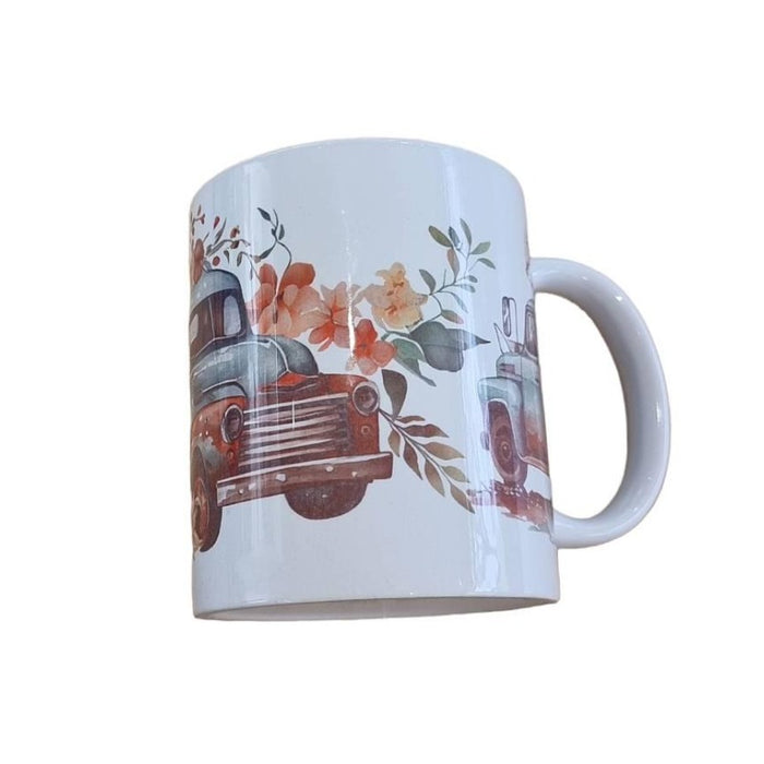 Kaffee Tasse Blumen Trucker bedruckt  1 Stk