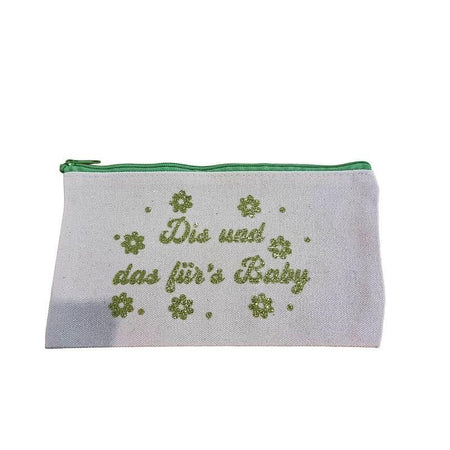Täschchen ca 21x12cm beplotted "dis und das für's Baby" weiss/grün 1 Stk