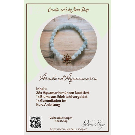 Set Aquamarin Armband mit Blume