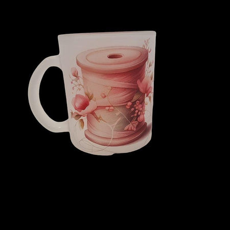 Glas Tasse matt Nähmaschiene + Spuhle rundum bedruckt  1 Stk – Bild 2
