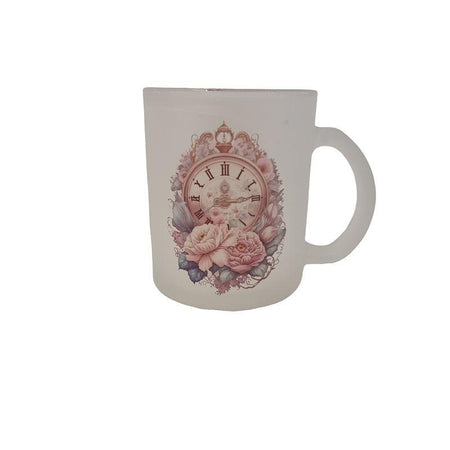 Glas Tasse matt Nostalgische Uhr + Spruch bedruckt  1 Stk