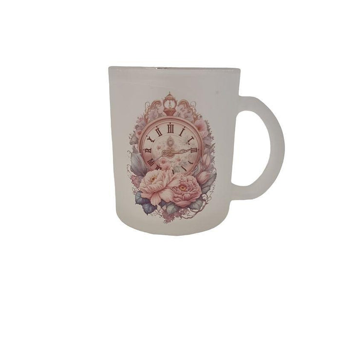 Glas Tasse matt Nostalgische Uhr + Spruch bedruckt  1 Stk