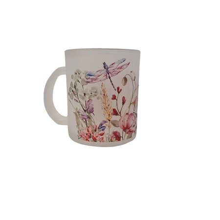 Glas Tasse matt Blumenwiese Libelle bedruckt  1 Stk – Bild 2