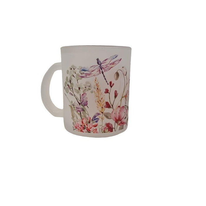 Glas Tasse matt Blumenwiese Libelle bedruckt  1 Stk – Bild 2