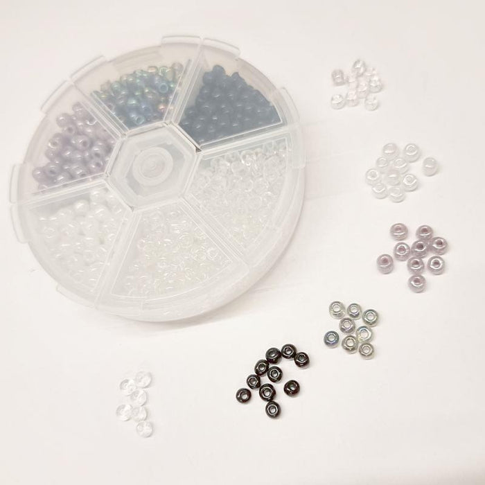Set Rocailles 6 verschiedene schwarz weiss 3-4mm