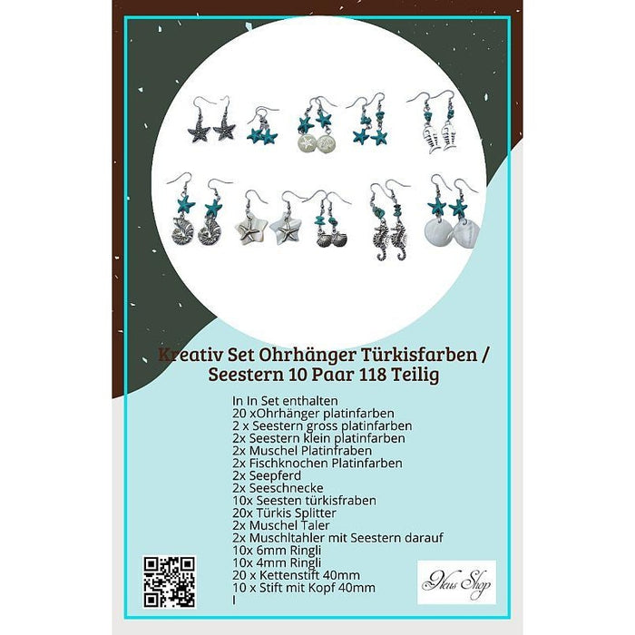 Kreativ Set Ohrhänger Türkisfarben Seestern 10 Paar  125Teilig