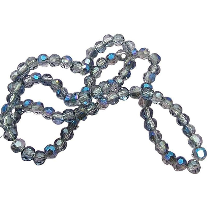 Glas rund facettiert grau/blau m. Lüster 4mm 1 Strang