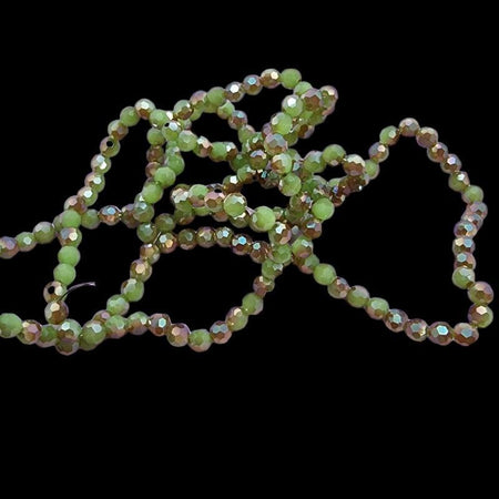 Glas rund Facettiert grün  mit Lüster 4mm 1 Strang