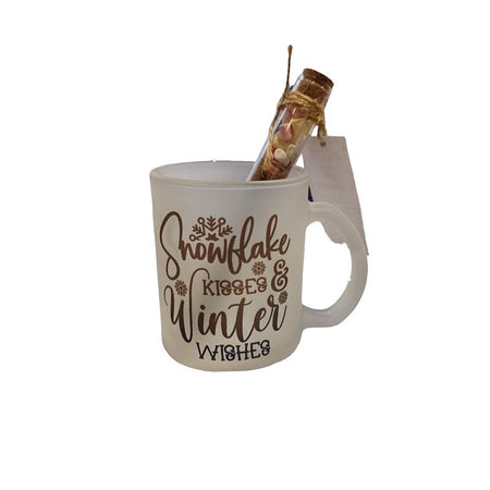 Tasse Snowflacke Kisses bedruckt  mit Schokoladen Röhrchen 1 Stk