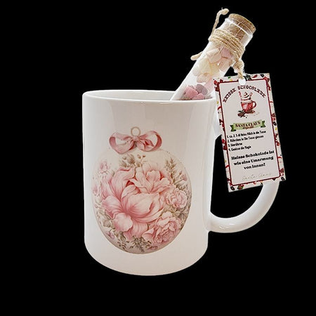 Tasse Weihnachtskugel bedruckt  mit Schokoladen Röhrchen 1 Stk
