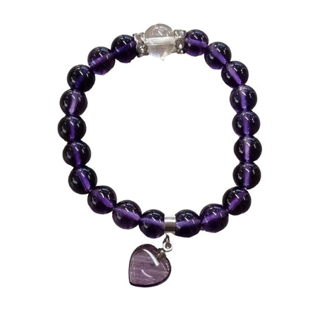 Armband Amethyst 8mm mit Amethyst Herz Anhänger