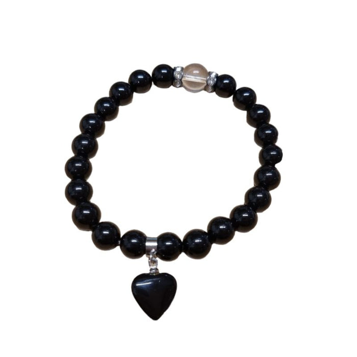 Armband Onyx 8mm mit Onyx Herz Anhänger
