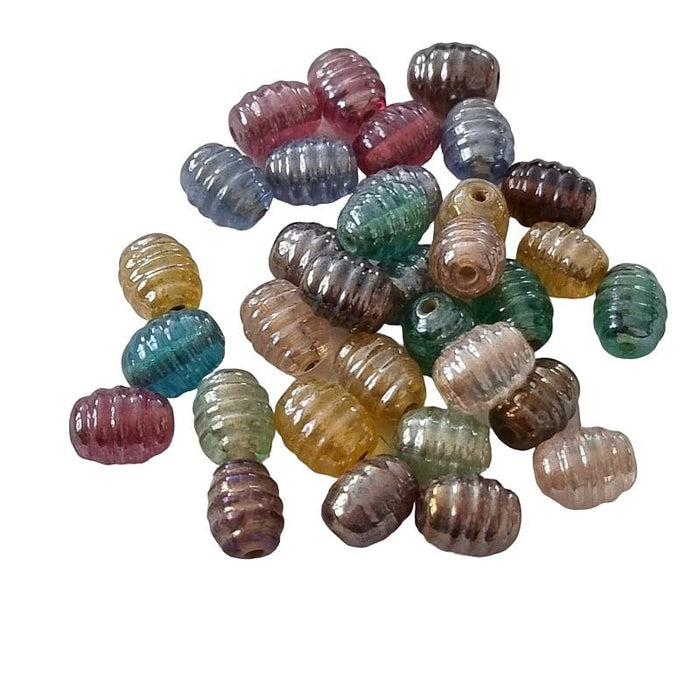 Glasperlen Farbenmix 10x8.5mm Rillen Oliven Pearl 100gr
