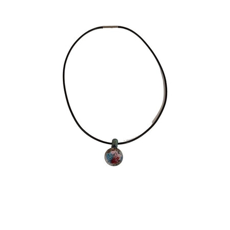 Murano Glas Anhänger Implosion Rose blau rosa rot mit Kette – Bild 2